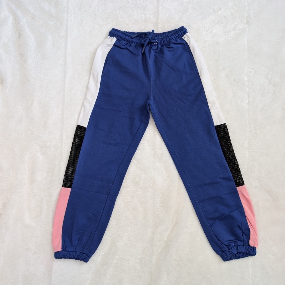 Kids’ Color Block Joggers – Blue with Pink & Mesh Panels 4T, 5T , 6/7, 7/8, 8/9
